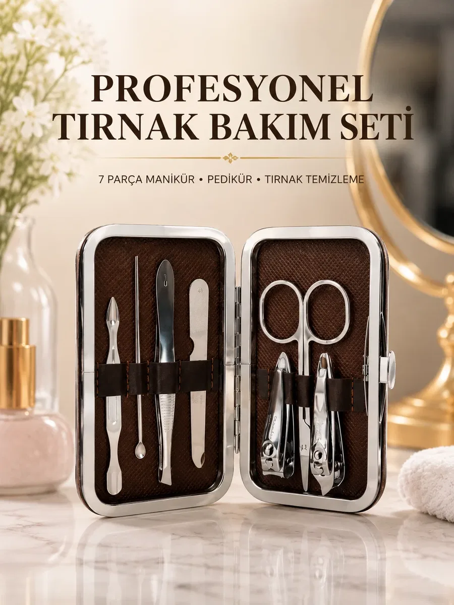 Manikür Pedikür Seti 7 Parça Tırnak Mantarı Tırnak Batığı Temizleme Taşınabilir Çanta