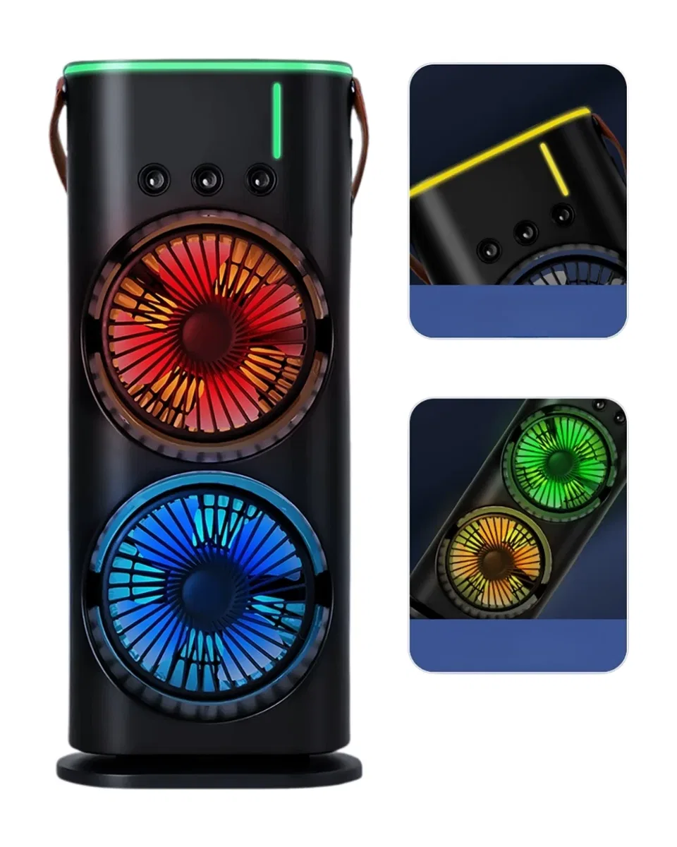 Çift Başlıklı Taşınabilir Fan RGB Işıklı Sprey Nemlendiricili Masaüstü Serinletici Fan görsel 4