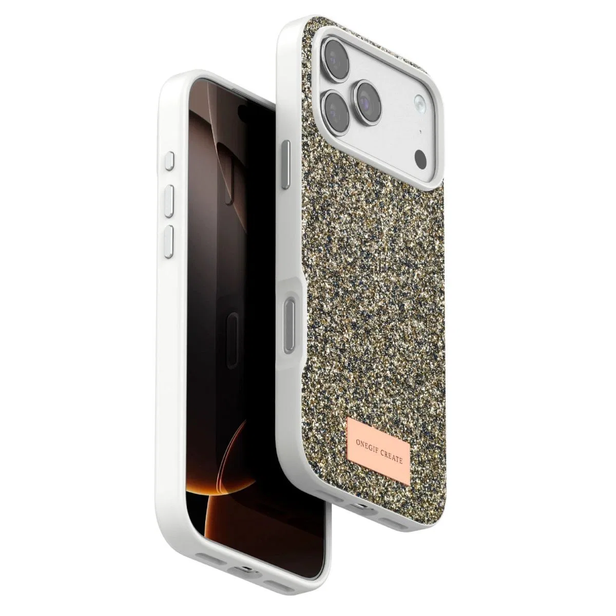 Onegif Apple İphone 17 Pro Max Bright Simli Kapak - Çöl Titanyum