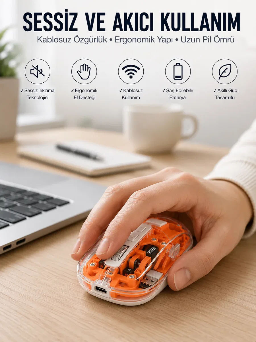 Kablosuz Mouse Fare 5. 0 Bluetooth Bağlantılı USB Girişli Yeni Nesil