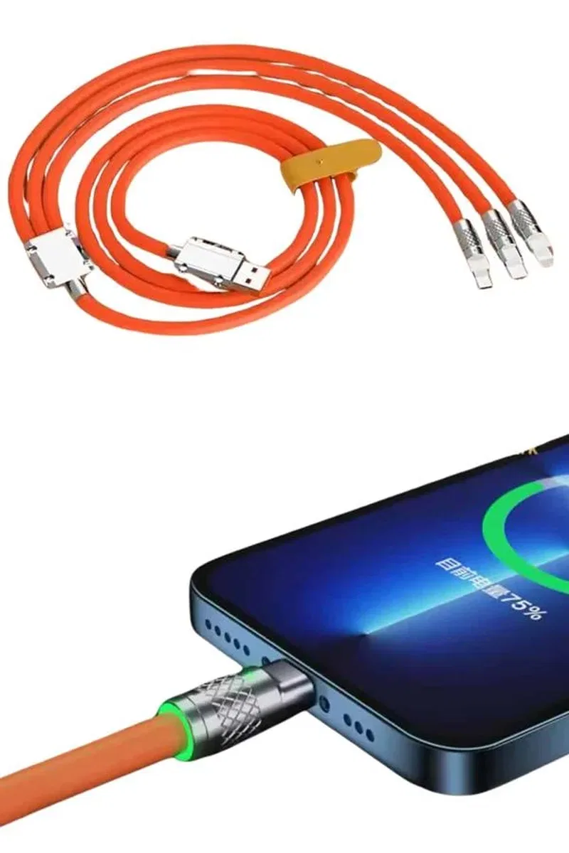 Çoklu Şarj Kablosu USB Type-C İOS Uyumlu 120W Hızlı Şarj Kablosu görsel 4