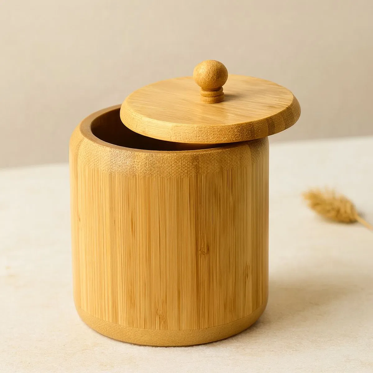 Ahşap Bambu Kapaklı Şekerlik Ø11. 3 cm