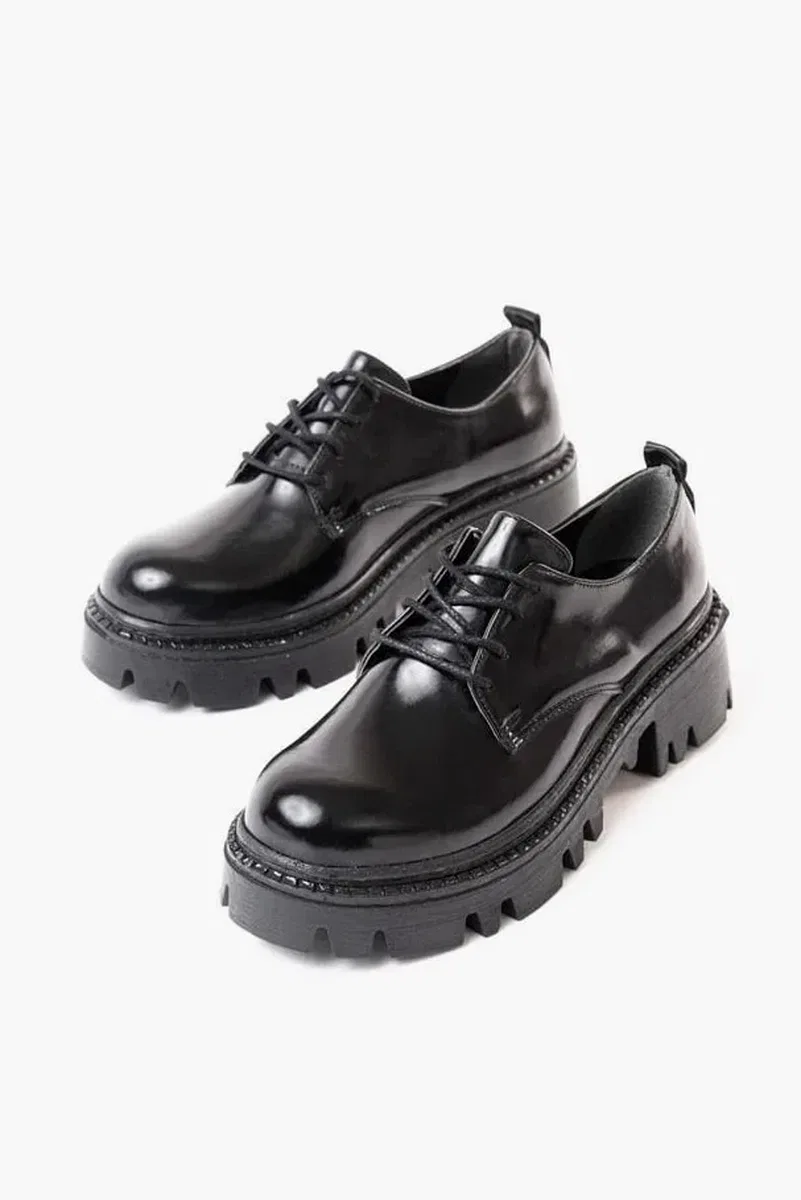 Kadın Rugan Loafer Ayakkabı Ayakkabı Bağcıklı Tabanlı Yüksek Casual Günlük görsel 3