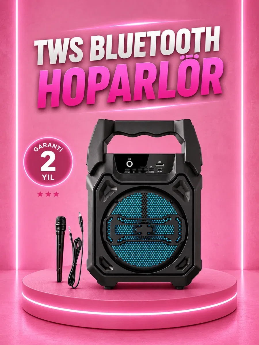 Taşınabilir 6. 5” Bluetooth Hoparlör USB TF Kart Mikrofonlu Şarjlı Sistem