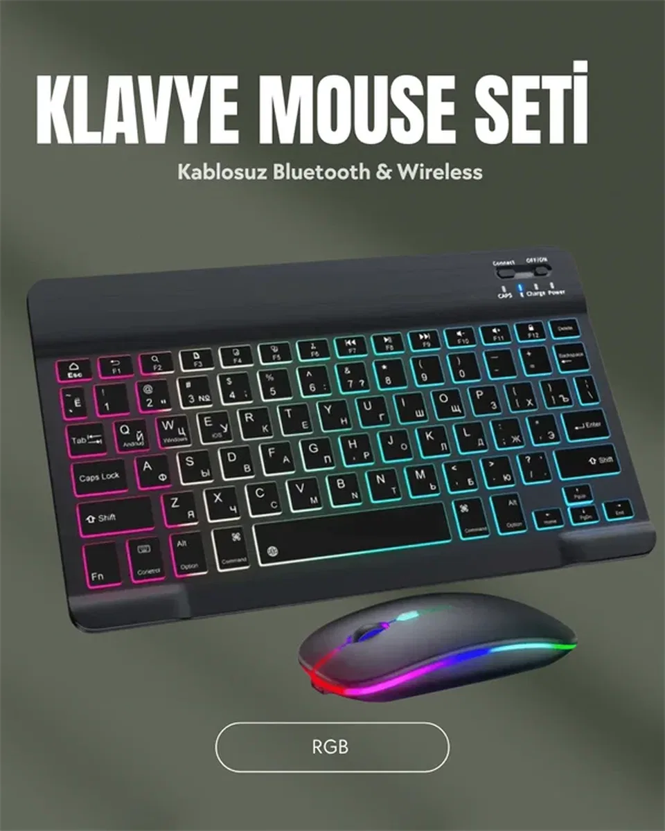 RGB Aydınlatmalı Şarjlı Kablosuz Klavye ve Mouse Seti – Modern ve Kompakt Tasarım görsel 2