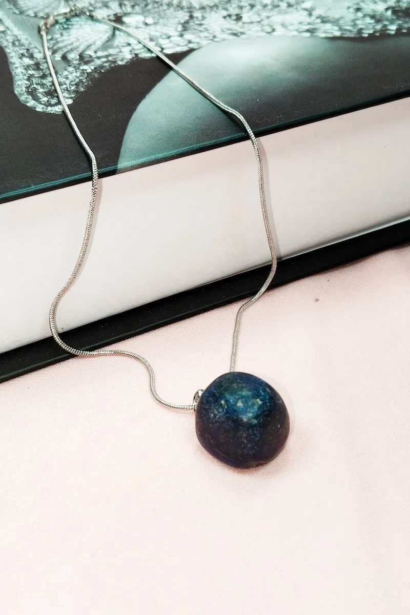 Lapis Lazuri Doğal Taşı Zincirli El Yapımı Kolye Uç: 2 cm Zincir: 20 cm Kutulu görsel 7