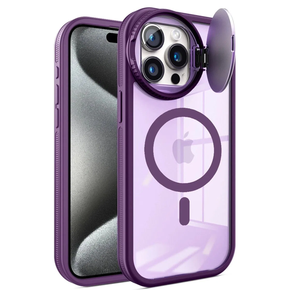 Apple İphone 15 Pro Kılıf Teleskop Lens Magsafe Silikon Kapak - Derin Mor görsel 2