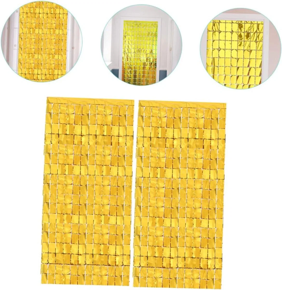 Ekstra Metalize Altın Renk Disko Dikdörtgen Kesim Kapı Perdesi Dekorasyon 1x2 Metre görsel 3