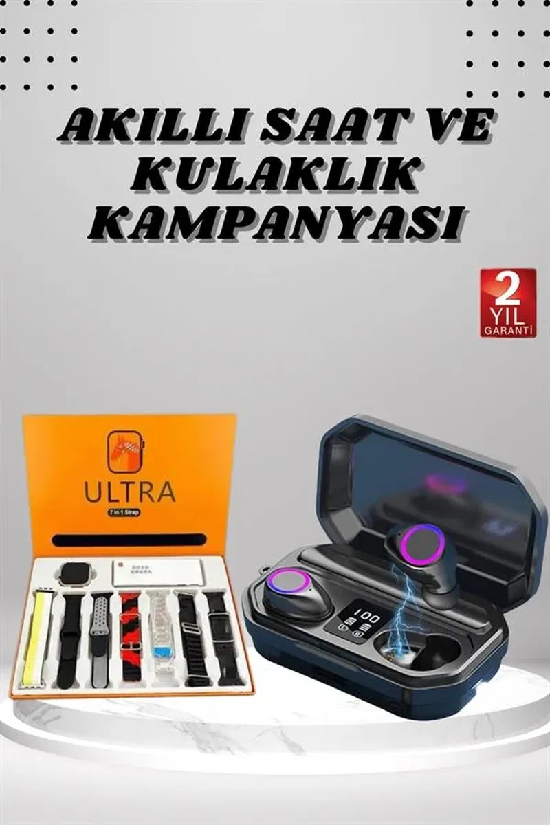 Yeni Nesil Akıllı Saat ve Bluetooth Kulaklık Kampanyası Dijital Göstergeli Powerbankli görsel 2