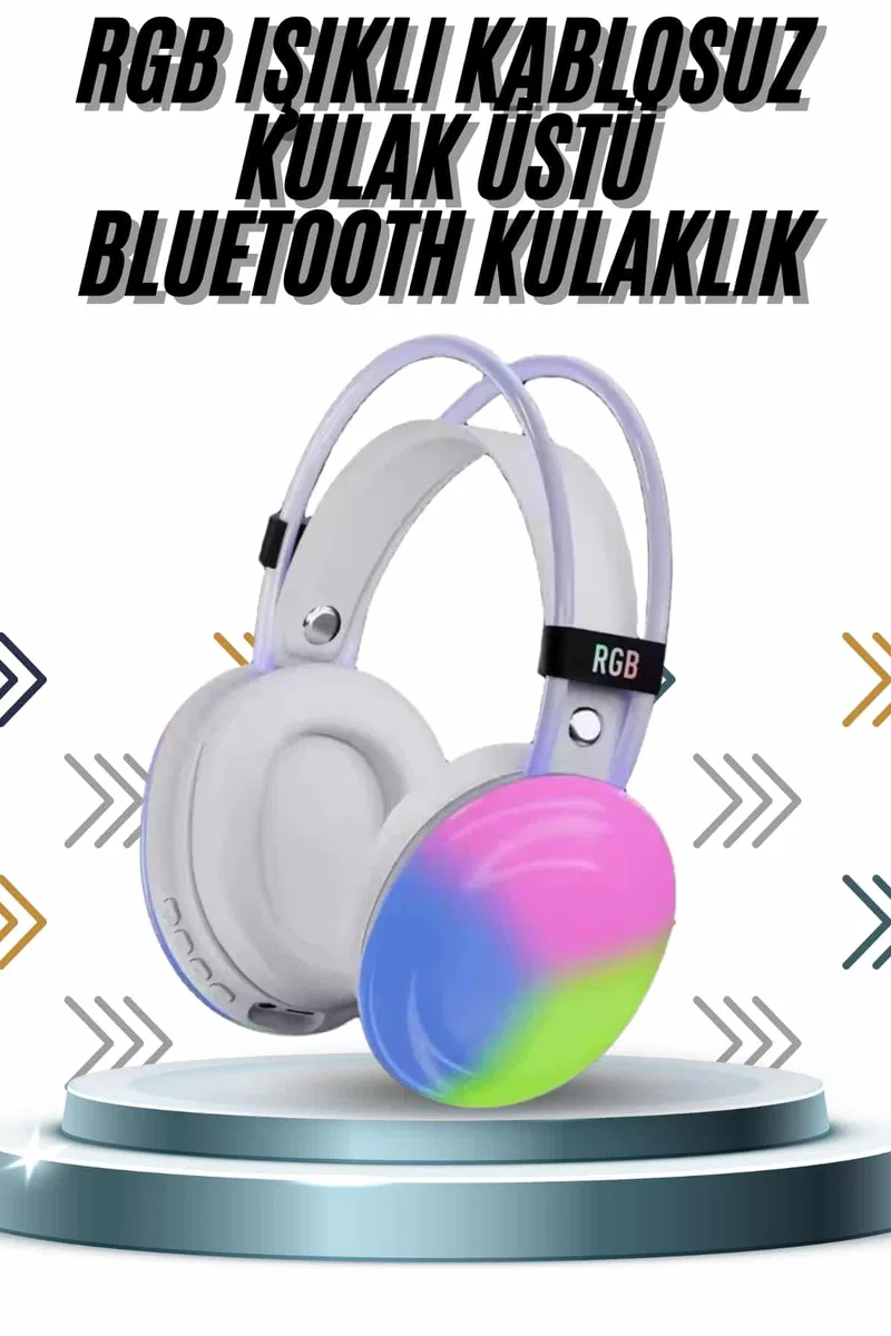 Kablosuz Bluetooth Kulaklık RGB Işıklı Kulak Üstü 5. 3 Bluetooth Bağlantılı