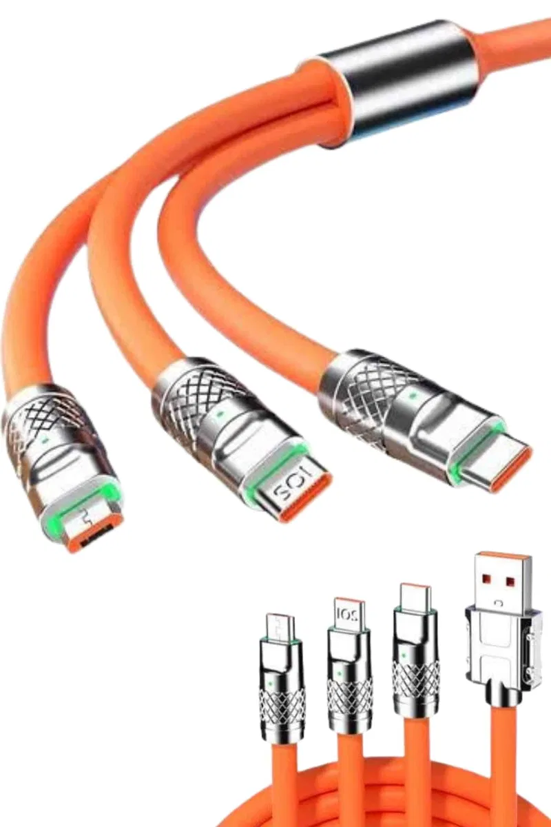 120W 3 İn 1 Uyumlu Silikon Şarj Kablosu Hızlı Şarj Kablosu görsel 2