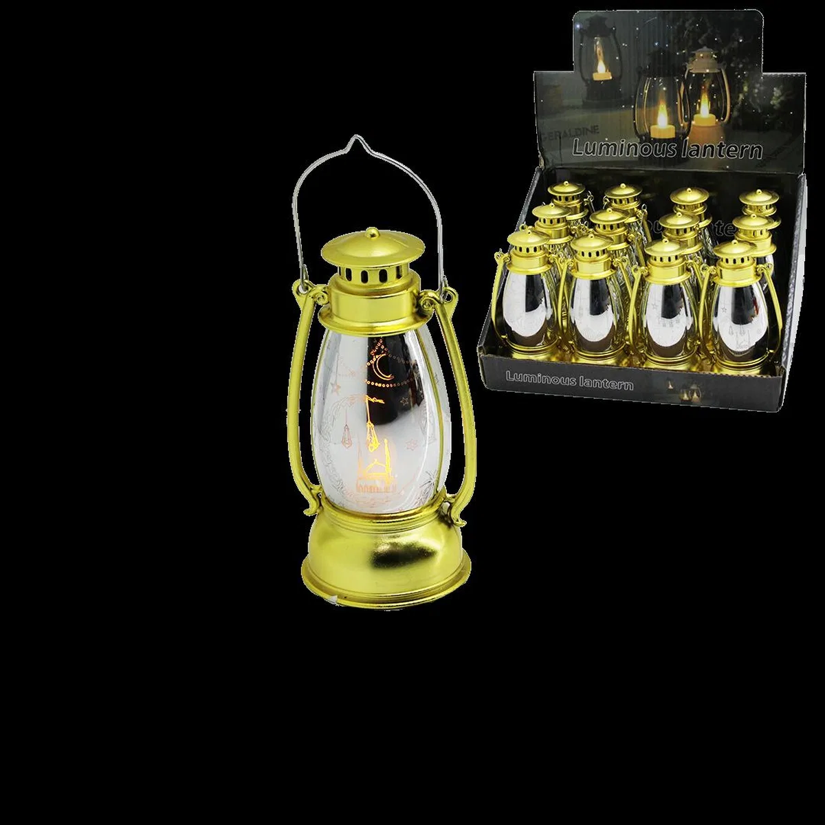 Pilli Ramazan LED Fener Gaz Lamba Model Gold Plastik görsel 2