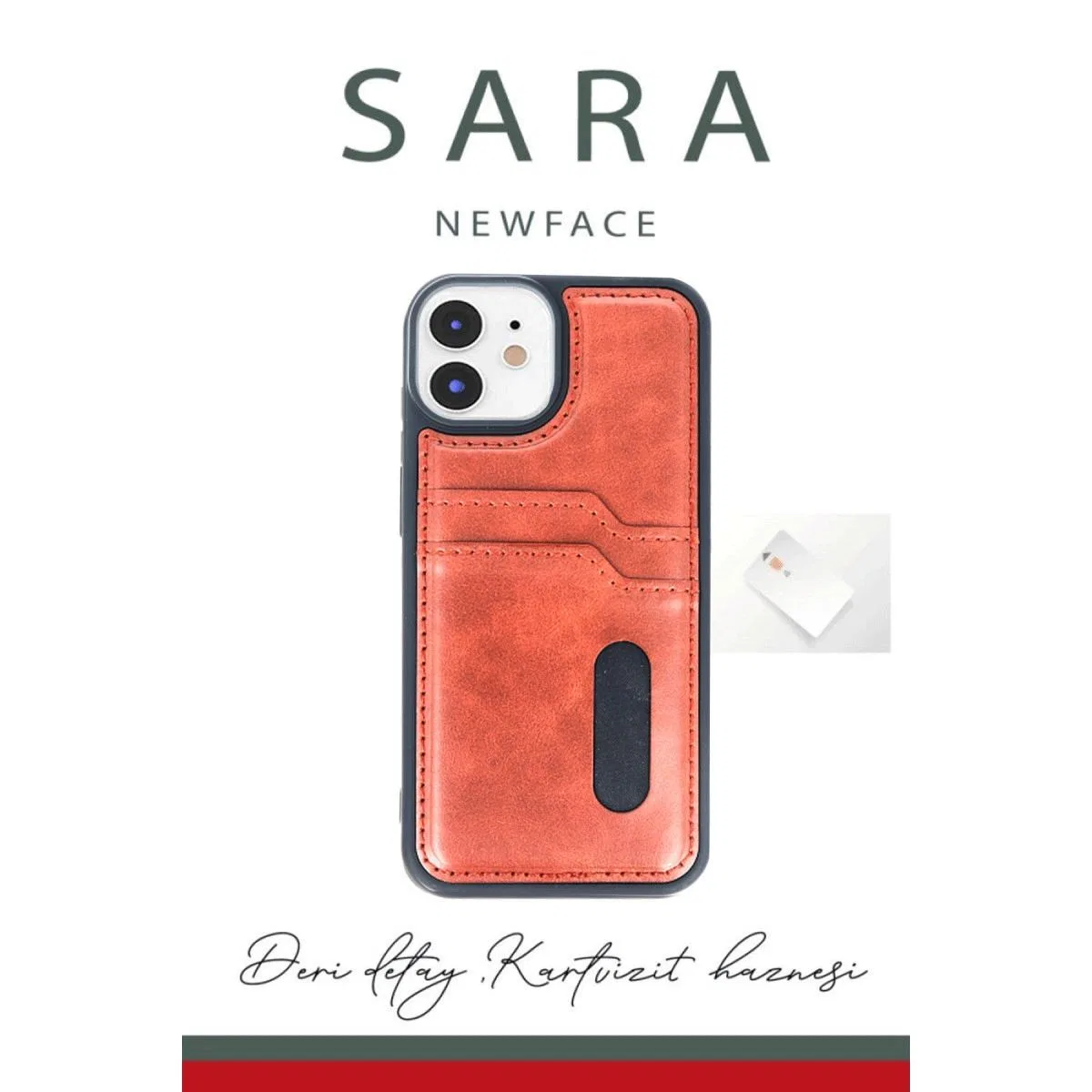Apple İphone 11 Kılıf Sara Kartvizitli Deri Kılıf - Koyu Yeşil görsel 3