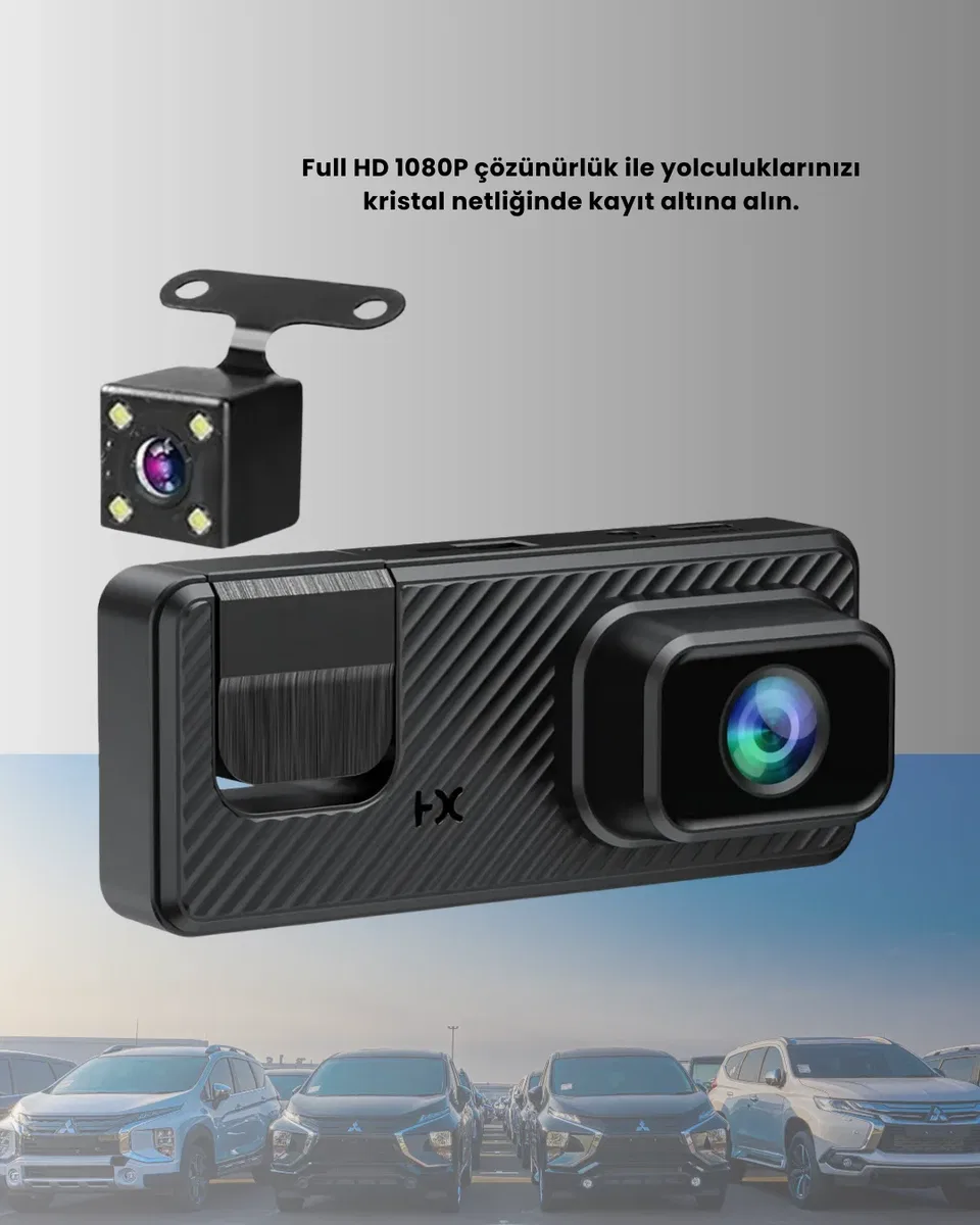 3 Kameralı Araç İçi DVR Kayıt Cihazı Ön İç Arka Kamera Full HD görsel 4