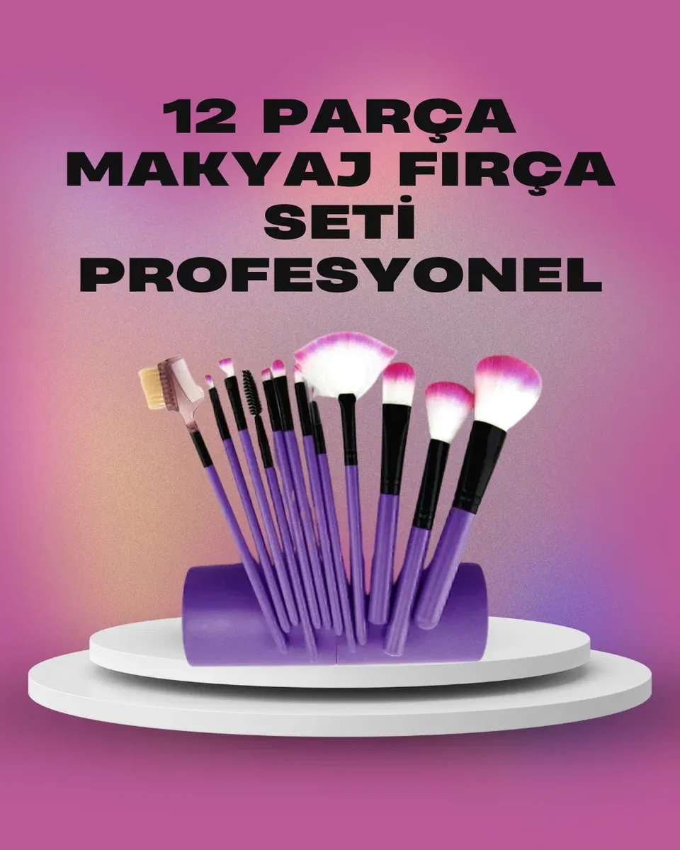 12 Parça Yumuşak Kıllı Makyaj Fırçası Seti Yüz ve Göz Makyajına Uygun Profesyonel Kullanım