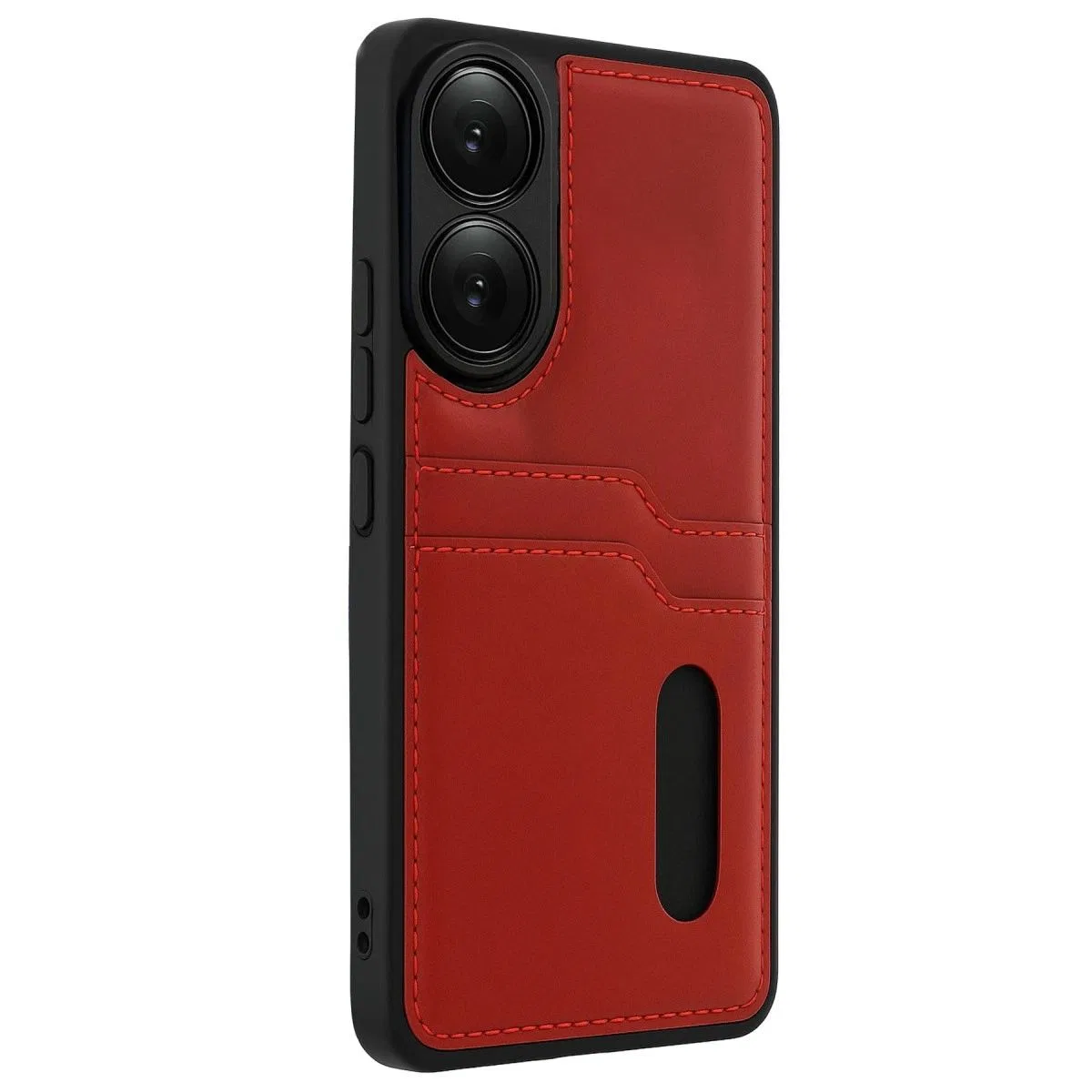 Oppo A38 Sara Kartvizitli Deri Kılıf - Kırmızı görsel 3