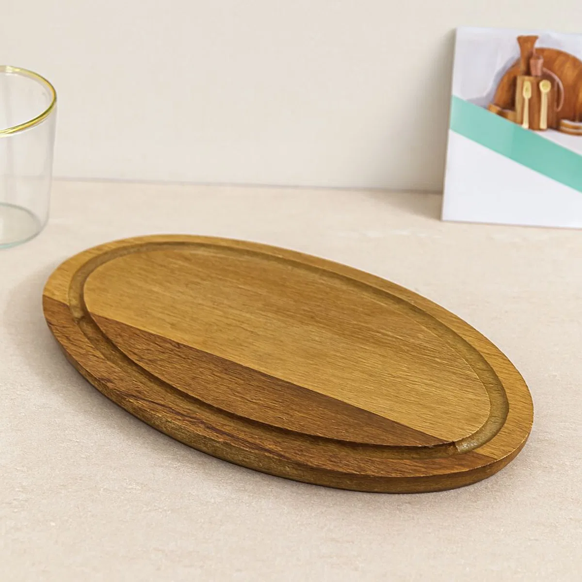 Akasya Oval Ahşap Servis Tepsisi (Kenar Klı) 24. 8x13. 8x1. 4 cm