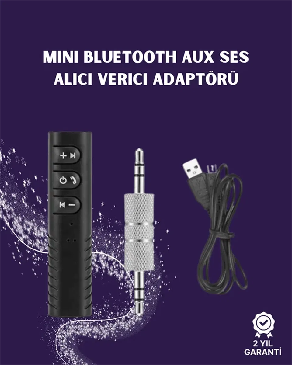 Bluetooth AUX Adaptör | 3. 5mm Ses Girişi İçin Kablosuz Dönüştürücü, 10m Menzil