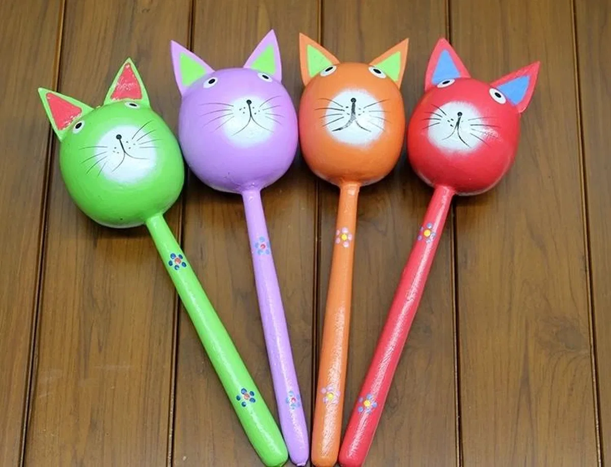 Ahşap Kedi Marakas Tekli Polos: 29