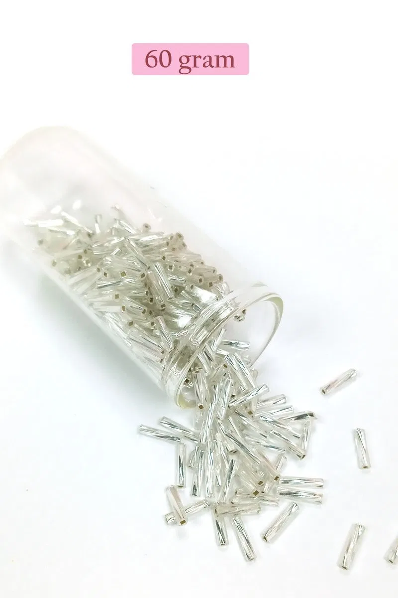 Uzun Boru Kesme Boncuk Çap 2mm Uzunluk 10 mm - 60 Gram - Parlak Gümüş - BNC296