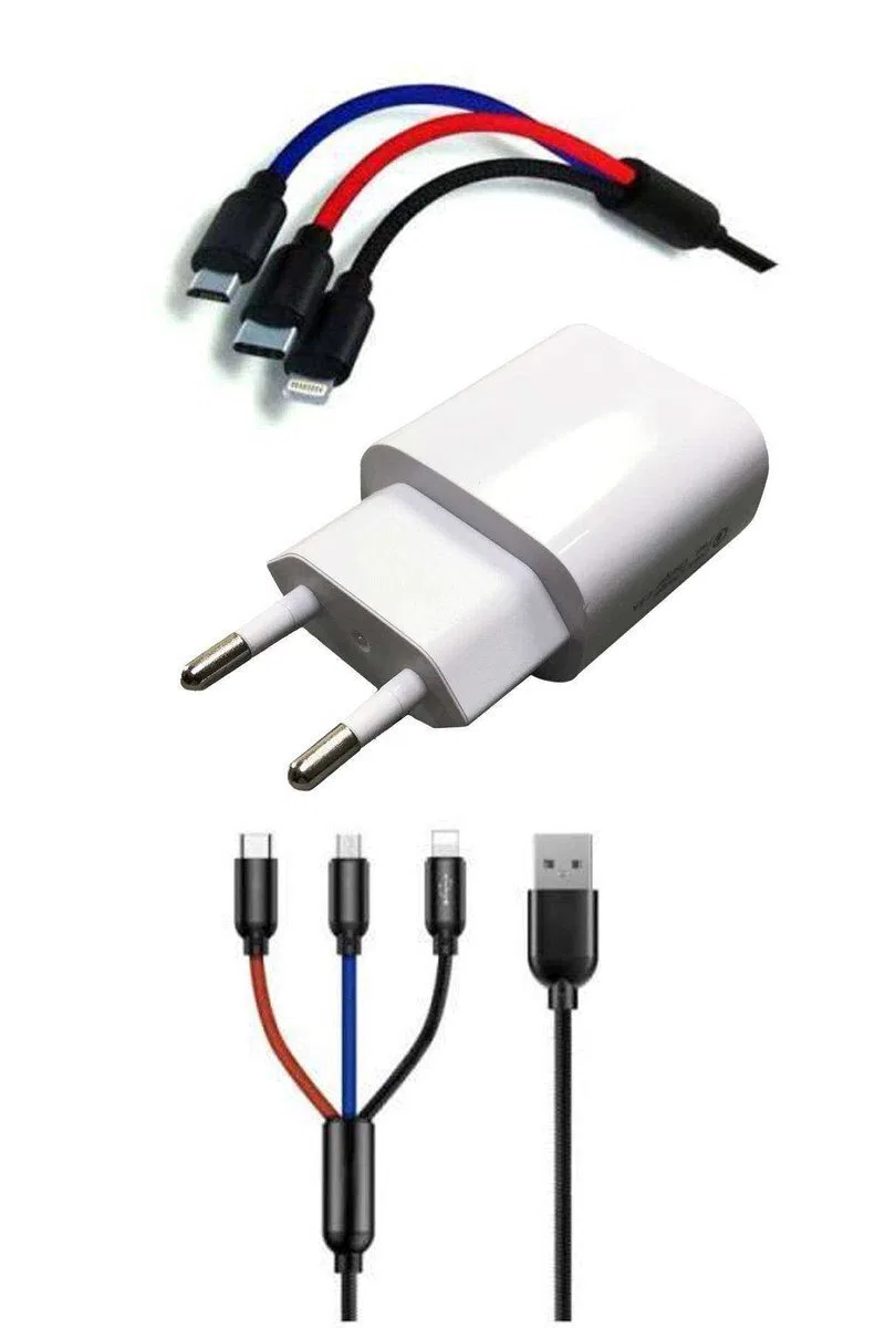 Çoklu Hızlı Şarj Kablosu ve Hızlı Şarj Soketi Type-C Mikro İphone Uyumlu 1. 2 Metre 3A