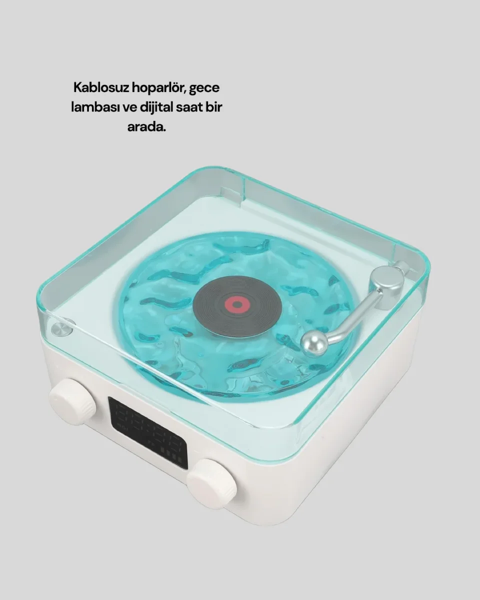 Retro Tasarımlı Gece Lambalı Bluetooth Hoparlör – Saat ve Pil Göstergeli görsel 3