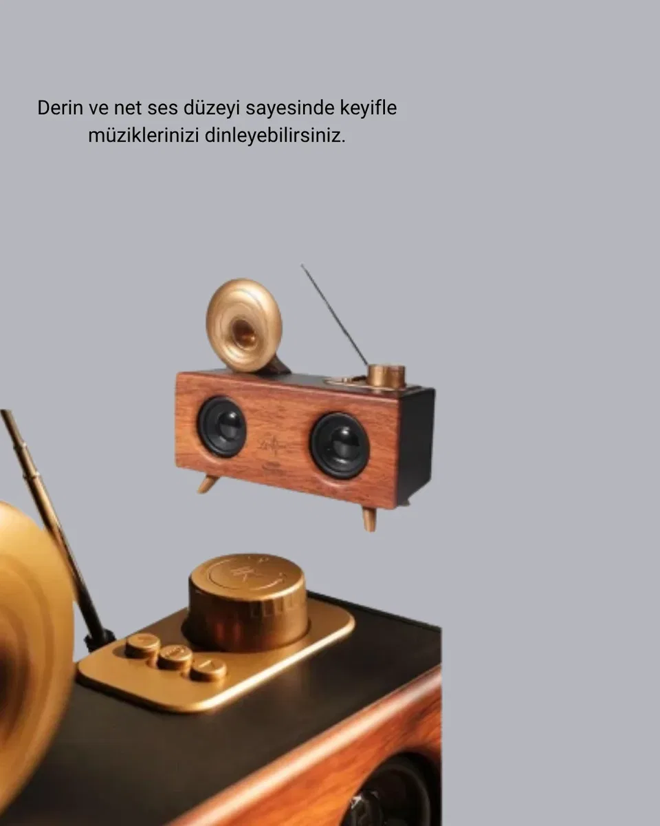 Gramafon Tasarımlı Bluetooth Hoparlör 3D Ses Teknolojili Çok Fonksiyonlu görsel 2