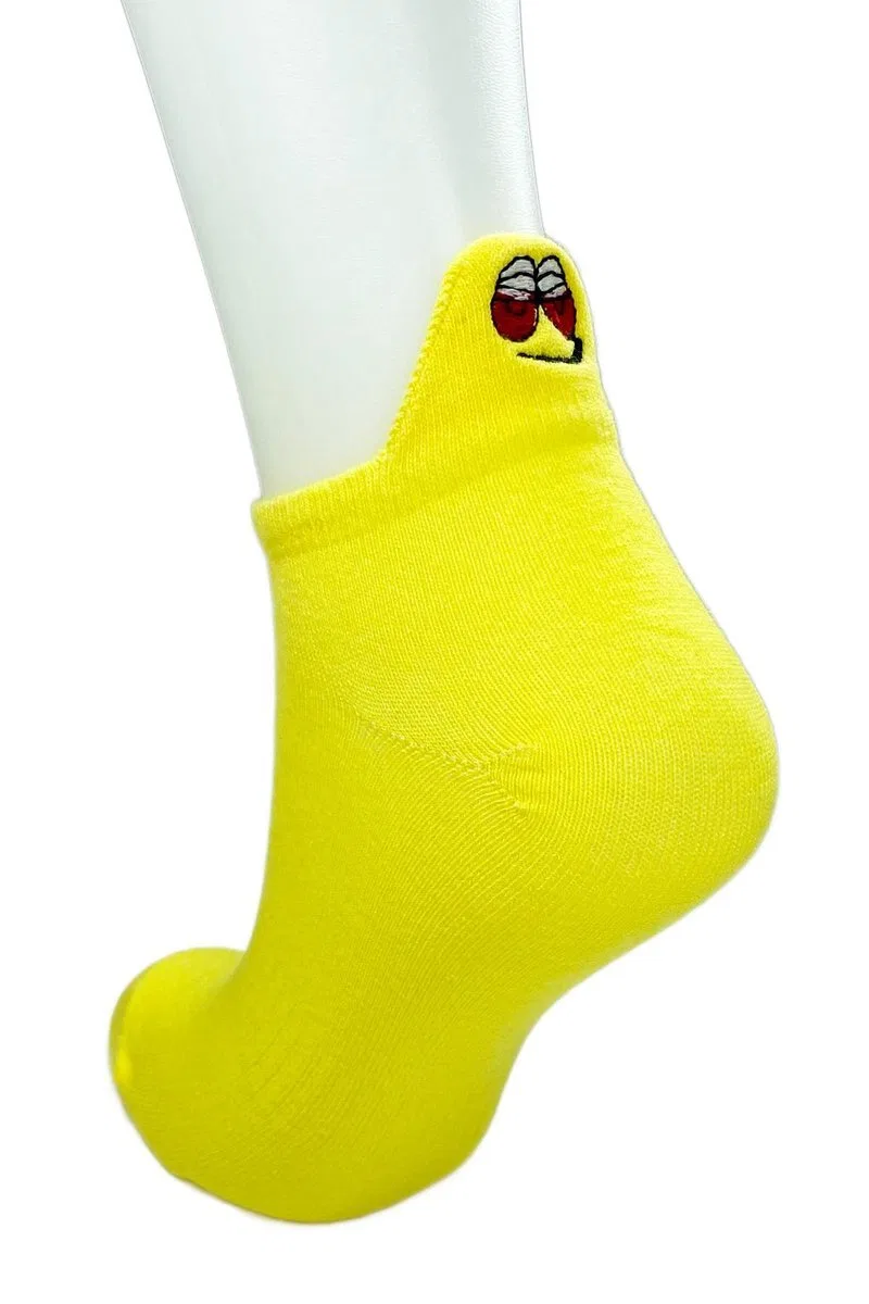 6 Çift Emoji Desen Nakış Baskılı Kadın Pamuklu Bilek Çorap görsel 5