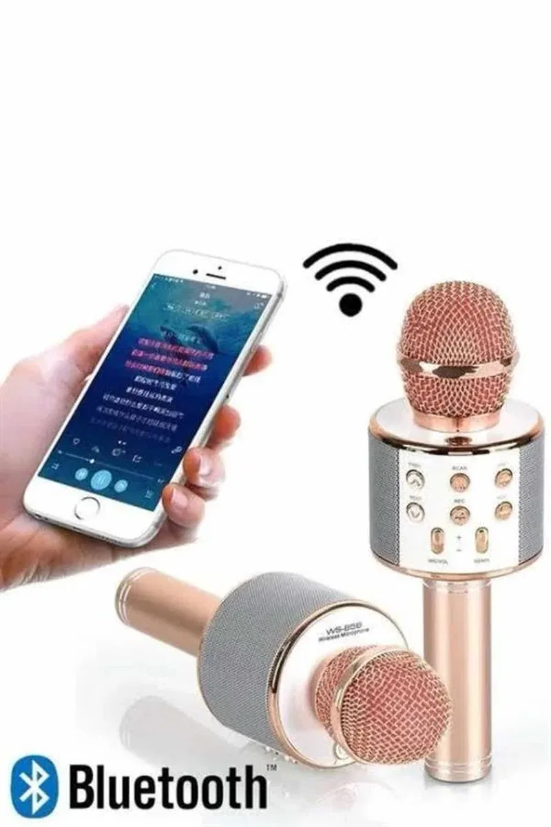 Karaoke Mikrofon Dahili Hoparlörlü Sd-usb-aux Girişli Bluetooth Hoparlör görsel 3