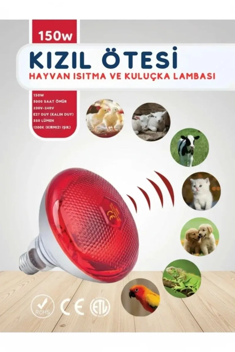150w Kızılötesi (infrared) Isıtıcılı Hayvan Isıtma Ve Kuluçka Lambası (kırmızı Işık) E27 (kalın Duy)