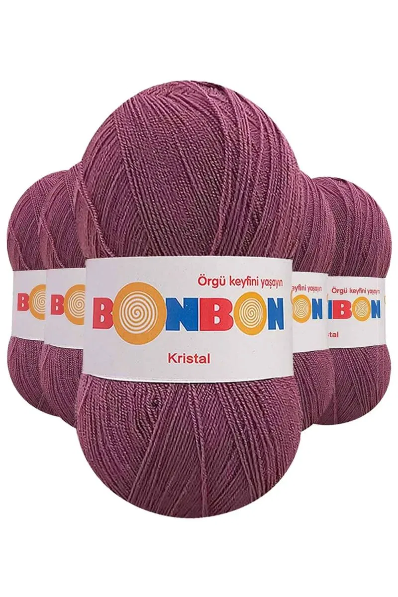 5 Adet Kristal El Örgü Lif İpi Koyu Gül Kurusu 98303 - bonbon mudanis