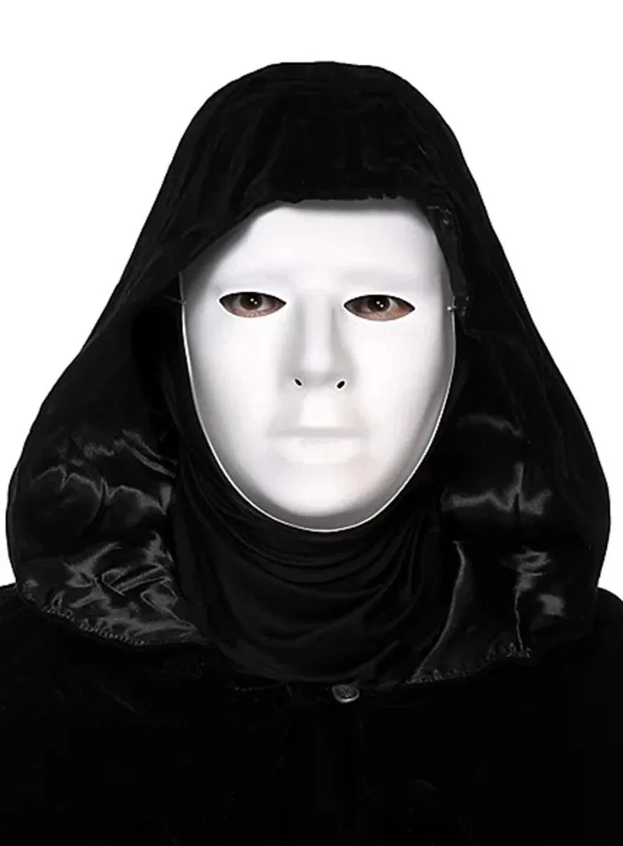 Siyah Kapüşonlu 120 Cm Pelerin Ve Beyaz Boyanabilir Tam Yüz Maske görsel 2