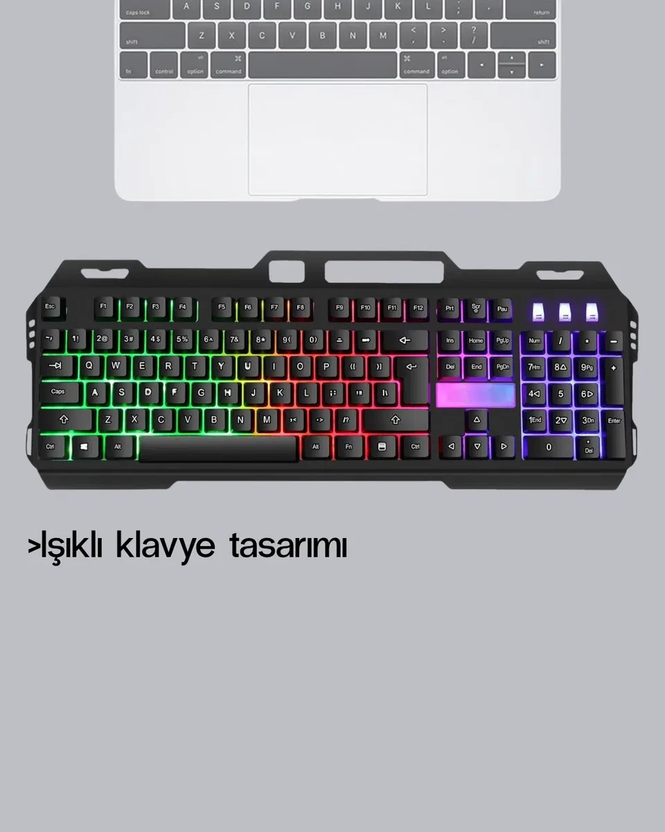 RGB Aydınlatmalı Klavye Mouse Seti – USB Bağlantılı, Türkçe Q, Ayarlanabilir DPI, Ergonomik Yapı görsel 5