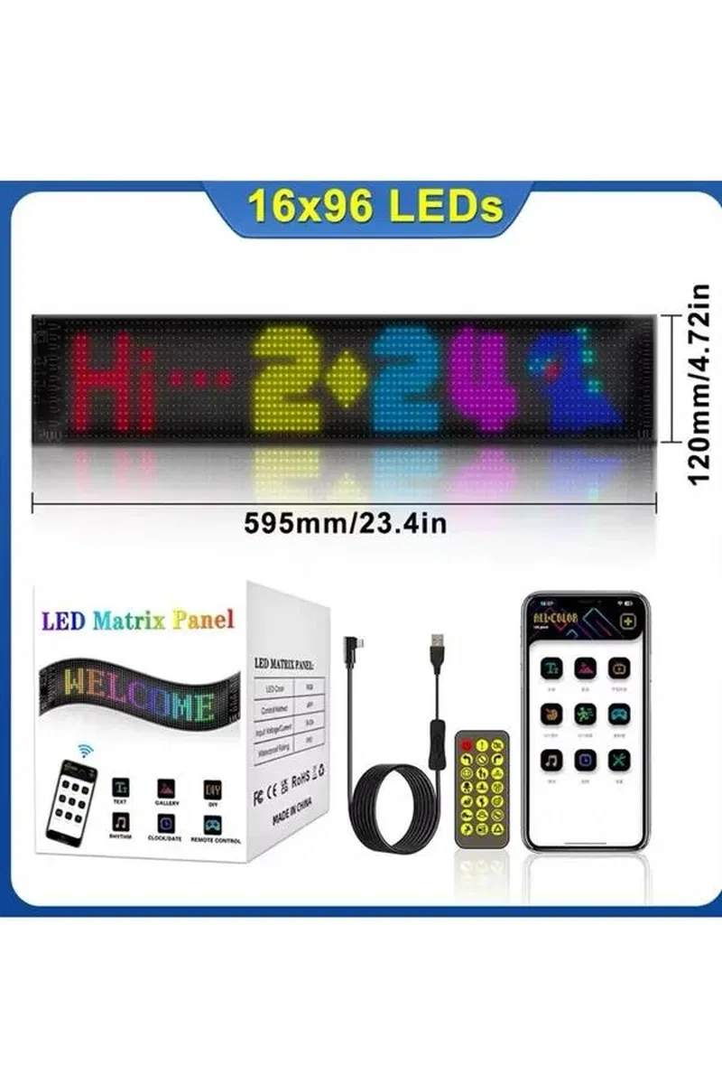 Led Matrix Bluetooth Bağlantılı Araç Camına Uygun Pixsel Görünümlü 16X96 pixel görsel 3