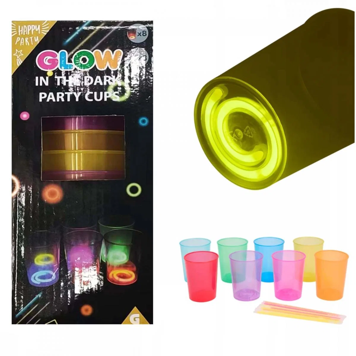 Karanlıkta Yanan Gece Işığı Mega Glow Bardaklar 8 Adet 8. 5 X 10. 5 Cm görsel 3
