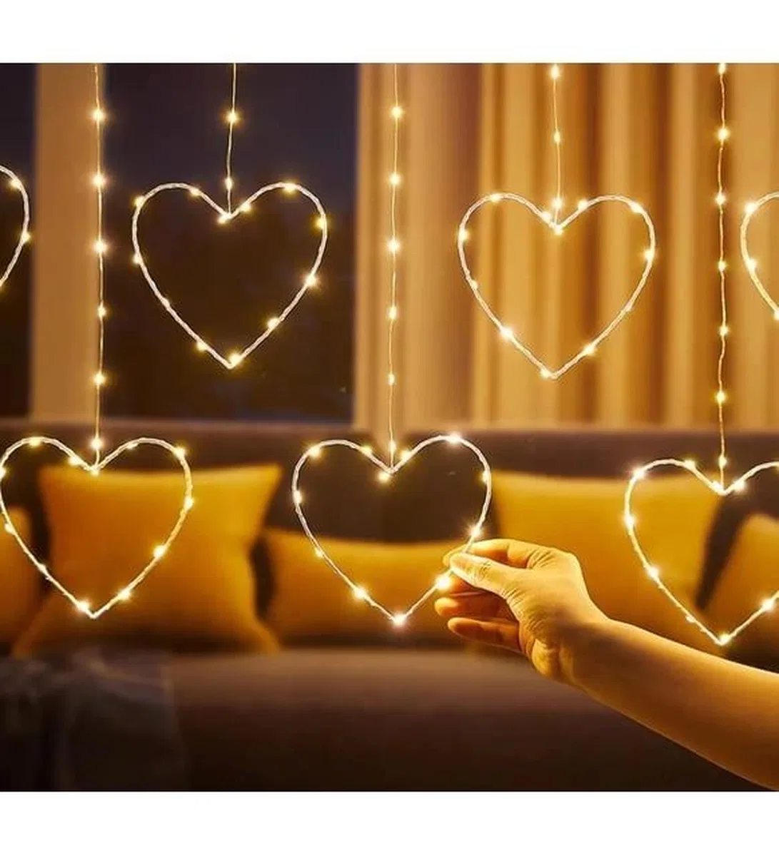 Kalpli Perde Led Işıklar, Sevgililer Günü Romantik Led Aydınlatma görsel 2
