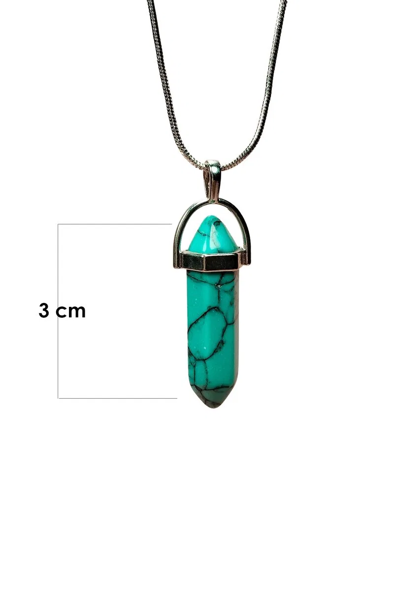 Turkuaz Doğal Taşı Zincirli El Yapımı Kolye Uç: 3 cm Zincir: 20 cm Kutulu görsel 2