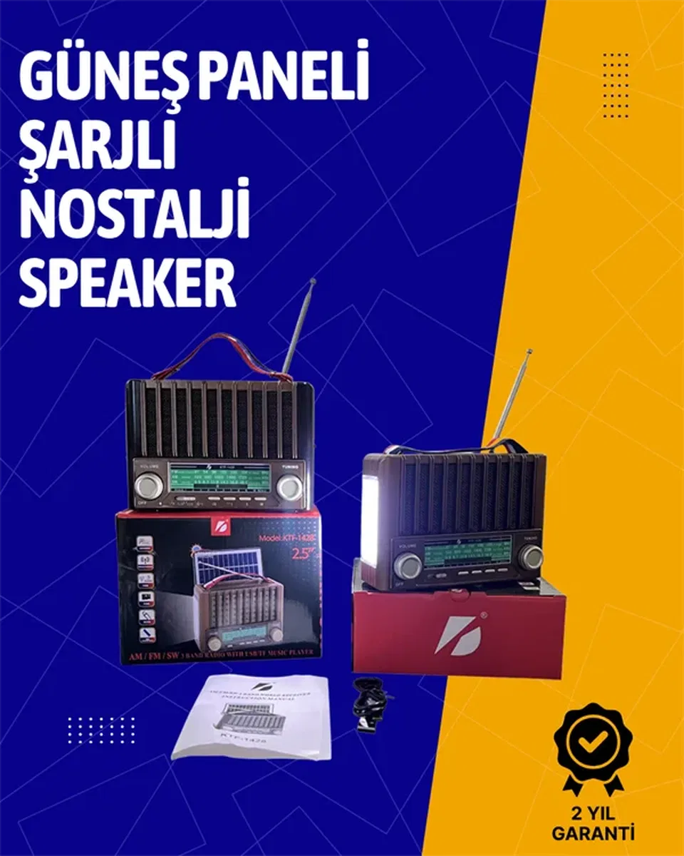 KTF-1428 Solar Enerjiyle Şarj Olabilen Bluetooth Nostalji Hoparlör – Taşınabilir, Güçlü Ses, MP3 Okuyucu görsel 2
