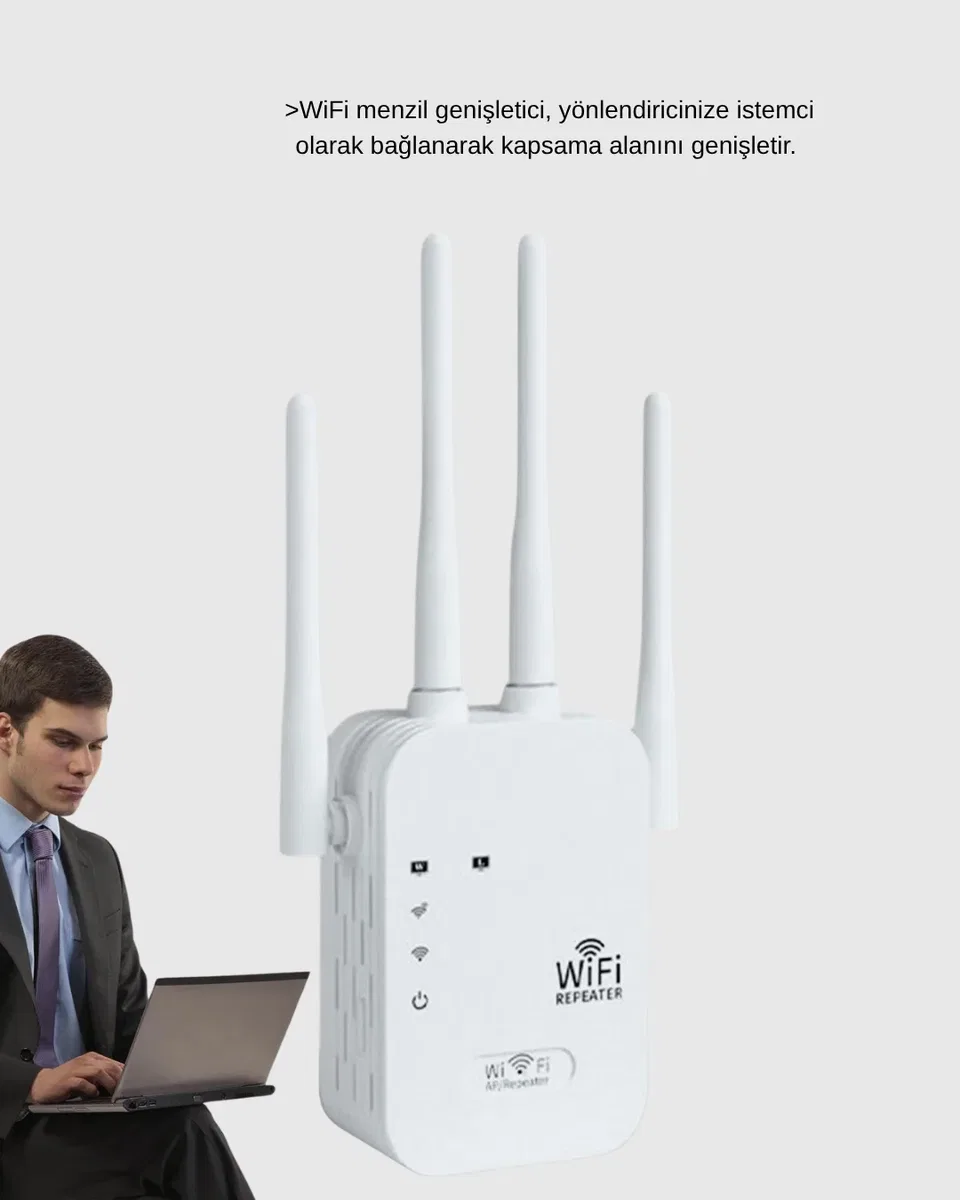 Antenli WiFi Repeater 300m2 Kapsama Alanı WPA3 Güvenlikli görsel 5
