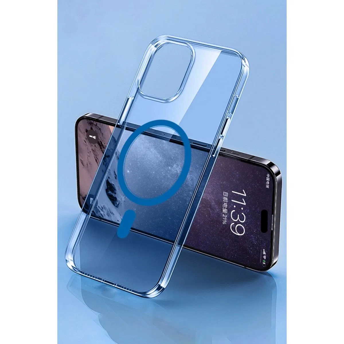 Apple İphone 14 Pro Max Kılıf Tron Şeffaf Magsafe Kapak - Mavi görsel 3