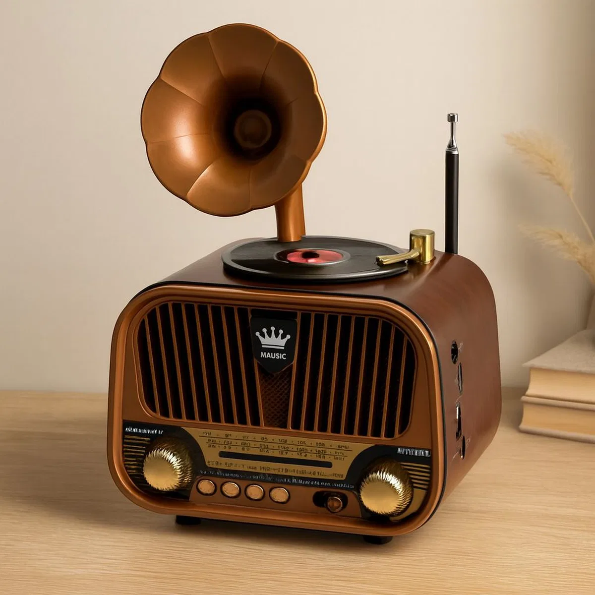 Nostaljik Bluetooth FM Radyo USB/TF MP3 Şarjlı Hoparlör