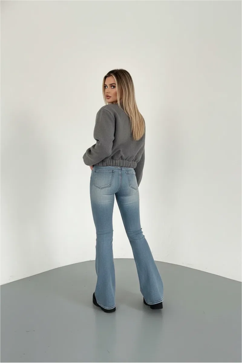 Kadın Şık Koyu Gri Basic Fermuarlı Crop Bomber Ceket görsel 4