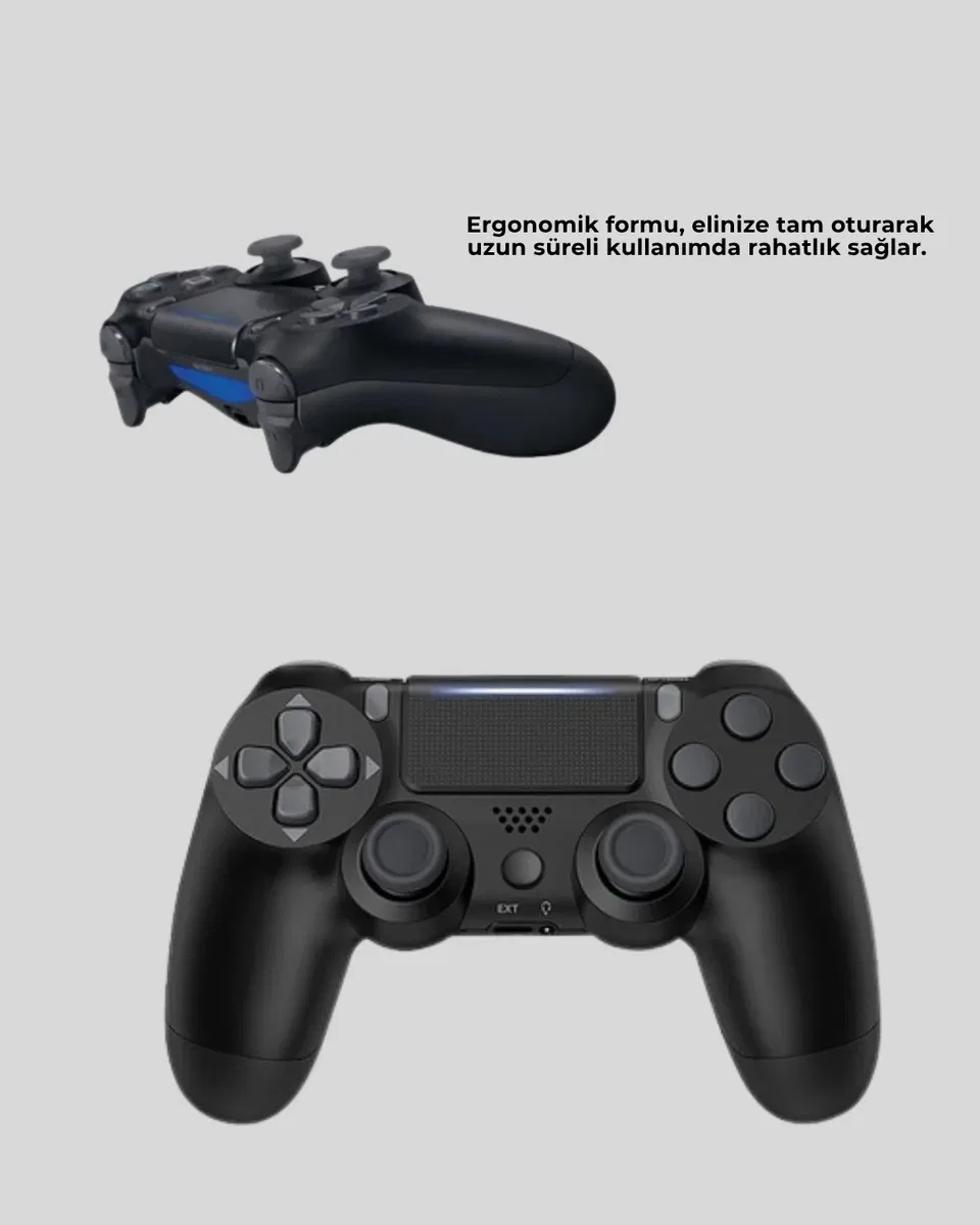 Bluetooth Kablosuz PS4 Gamepad Çift Motorlu Siyah Controller görsel 4