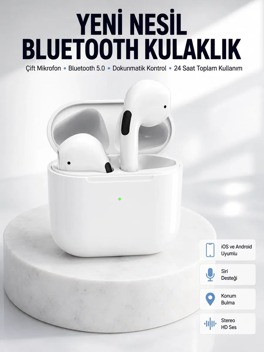 Yeni Nesil Bluetooth Kulaklık Beyaz Çağrı Cevaplayabilen Kablosuz