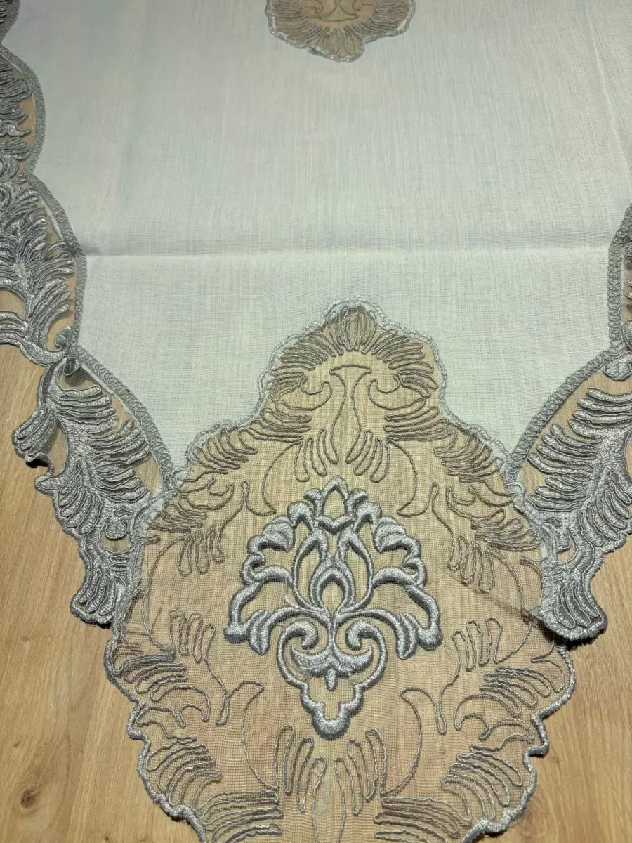 Salon Takımı Çeyizlik Krem Gri Runner Set 5 Parça Keten Masa Örtüsü Runneri Evalina görsel 2