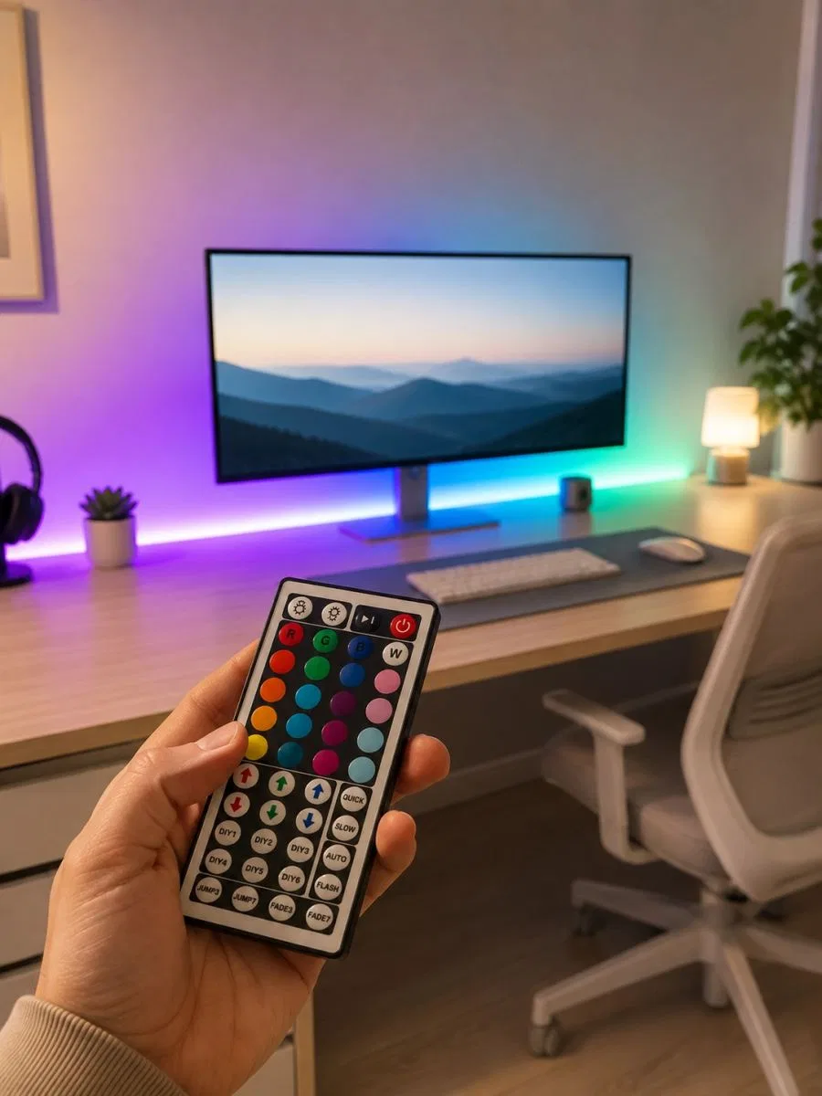 5050 Smd Rgb Led Şerit 5 Metre Kumandalı Renkli Tv Oda Masa Arkası Dekoratif Aydınlatma Seti görsel 2