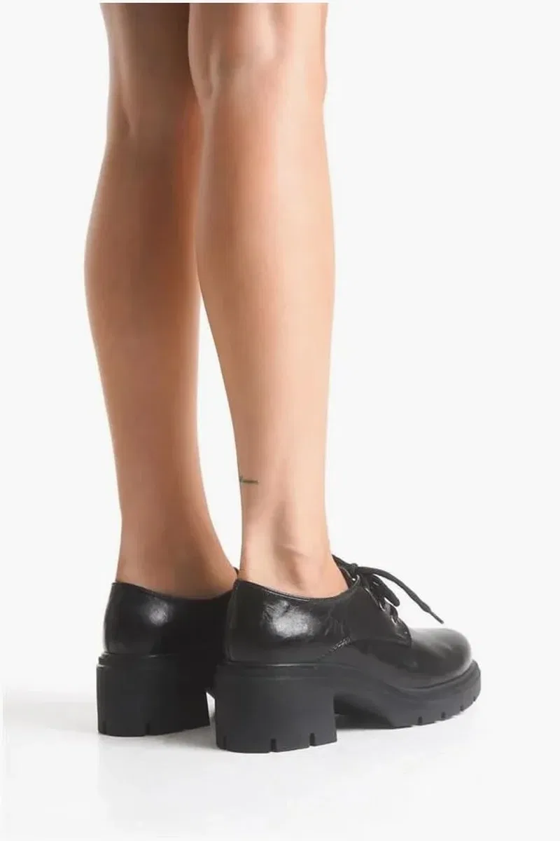 Kadın Rugan Loafer Kırışık Ayakkabı Ayakkabı Bağcıklı Tabanlı Yüksek Casual görsel 4