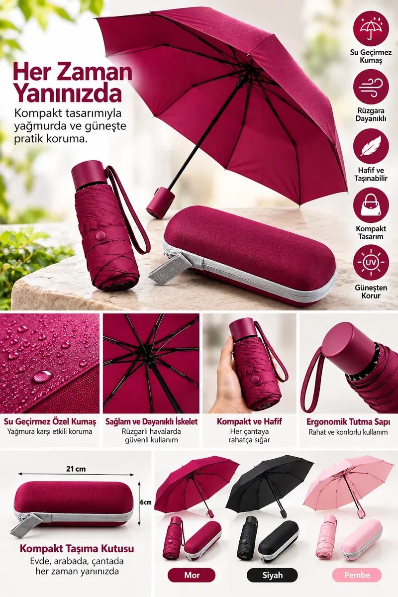 KAPSÜL ŞEMSİYE BORDO görsel 2