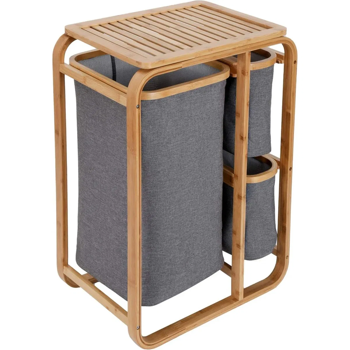 Ahşap Bambu 3 Bölmeli Çamaşır Sepeti 50x30x70 cm görsel 4