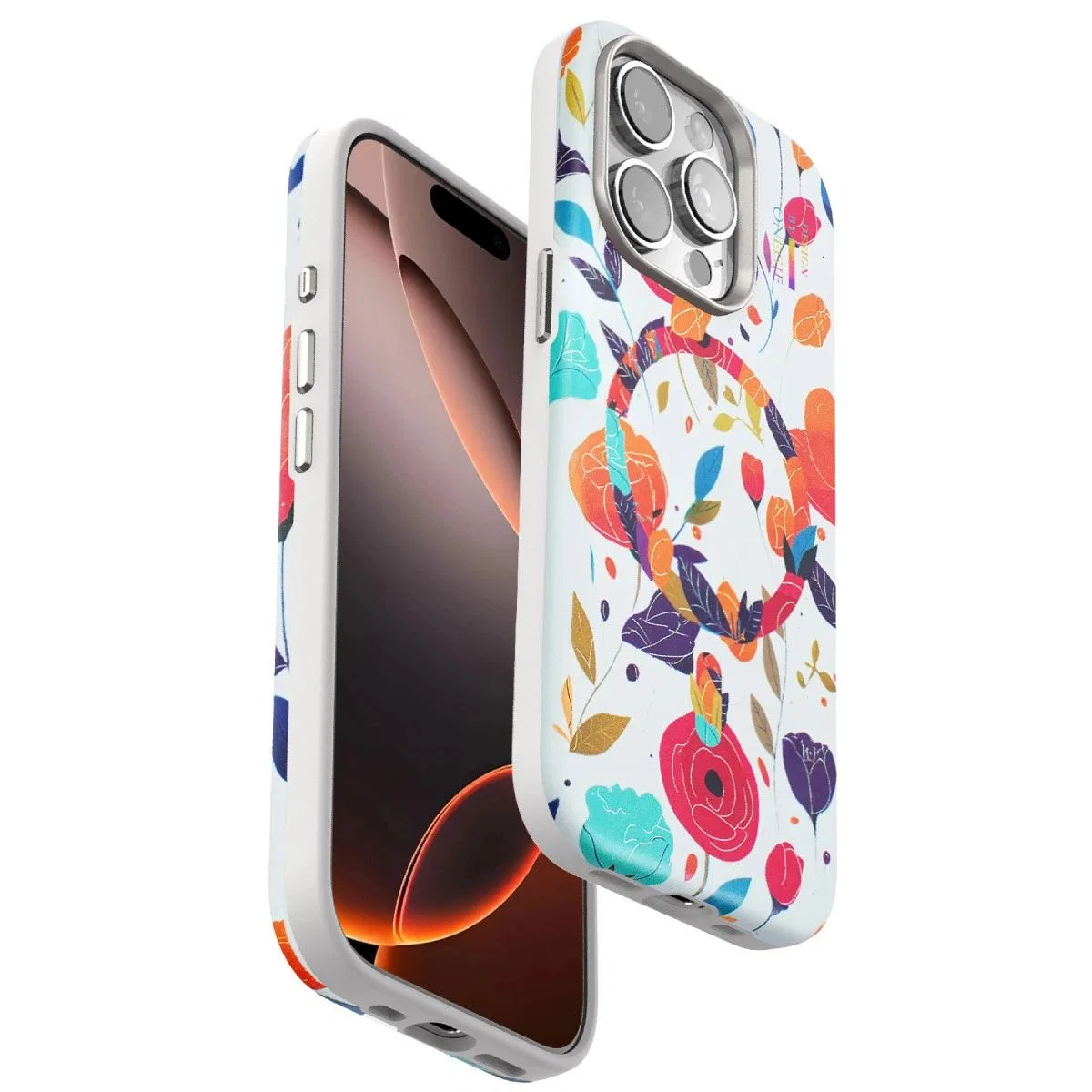 Onegif Apple İphone 15 Pro Max Flower Series Magsafe Kapak - Beyaz